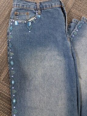 Carina Blue Beaded Boot-Cut Jeans with Side Embellishment SZ12